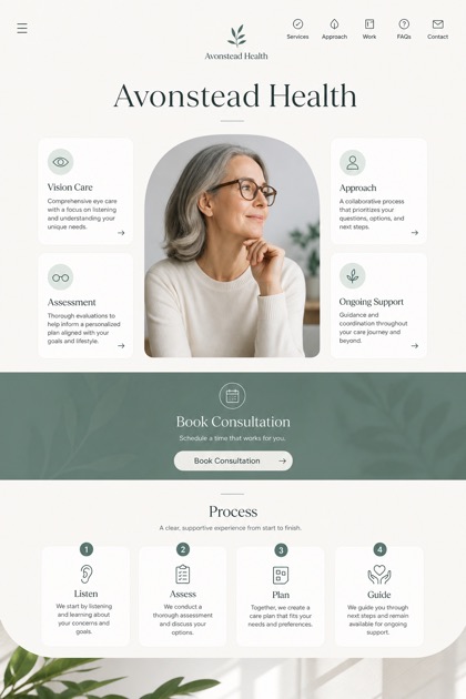 Healthcare website design for United States, showing a clear opening, service information, supporting content, and a focused inquiry action.