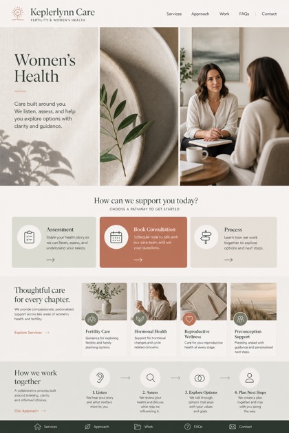 Healthcare website design for United States, showing a clear opening, service information, supporting content, and a focused inquiry action.