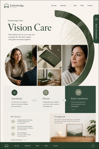 Healthcare website design for United States, showing a clear opening, service information, supporting content, and a focused inquiry action.