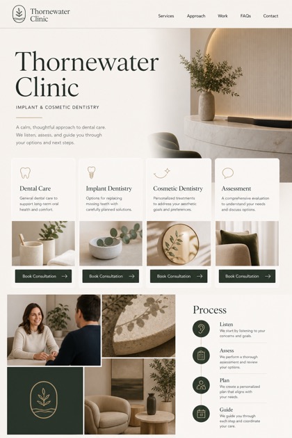 Healthcare website design for United States, showing a clear opening, service information, supporting content, and a focused inquiry action.