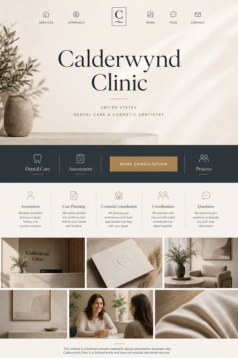 Healthcare website design for United States, showing a clear opening, service information, supporting content, and a focused inquiry action.
