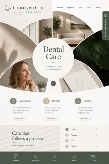 Healthcare website design for United States, showing a clear opening, service information, supporting content, and a focused inquiry action.