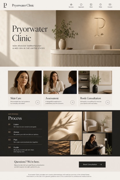 Healthcare website design for United States, showing a clear opening, service information, supporting content, and a focused inquiry action.