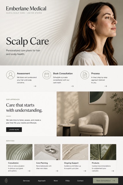 Healthcare website design for United States, showing a clear opening, service information, supporting content, and a focused inquiry action.