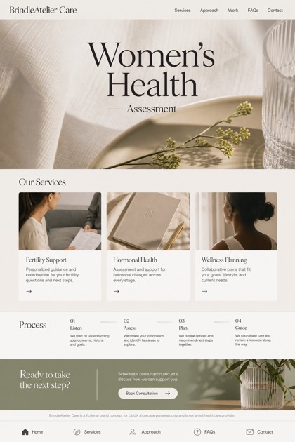 Healthcare website design for United States, showing a clear opening, service information, supporting content, and a focused inquiry action.
