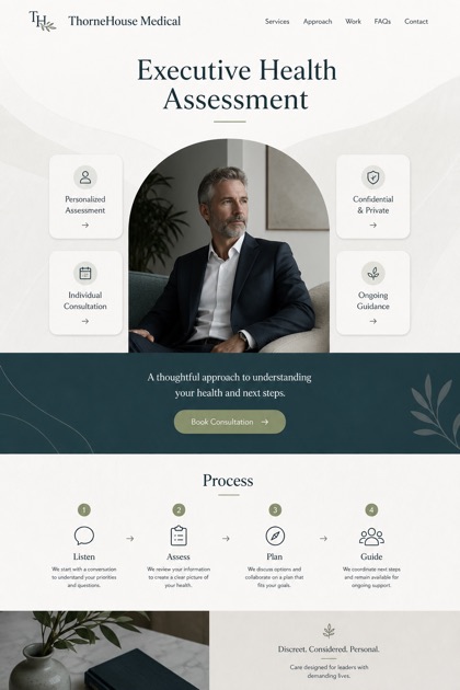 Healthcare website design for United States, showing a clear opening, service information, supporting content, and a focused inquiry action.