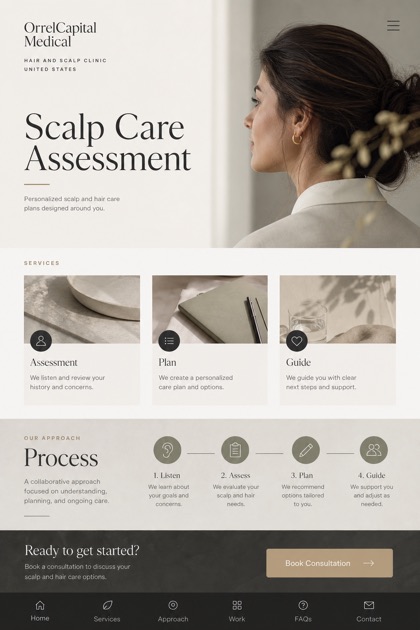 Healthcare website design for United States, showing a clear opening, service information, supporting content, and a focused inquiry action.