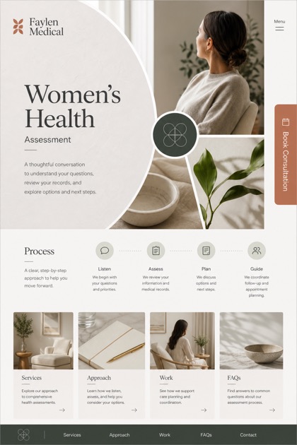 Healthcare website design for United States, showing a clear opening, service information, supporting content, and a focused inquiry action.