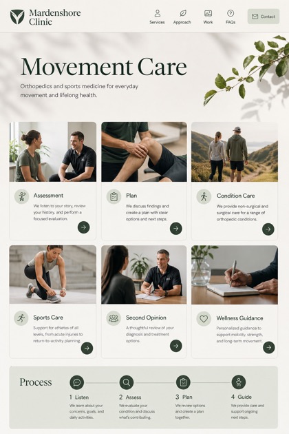 Healthcare website design for United States, showing a clear opening, service information, supporting content, and a focused inquiry action.