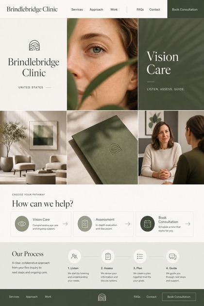 Healthcare website design for United States, showing a clear opening, service information, supporting content, and a focused inquiry action.