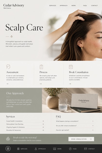 Healthcare website design for United States, showing a clear opening, service information, supporting content, and a focused inquiry action.