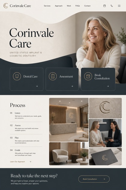 Healthcare website design for United States, showing a clear opening, service information, supporting content, and a focused inquiry action.