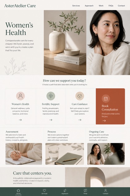 Healthcare website design for United States, showing a clear opening, service information, supporting content, and a focused inquiry action.