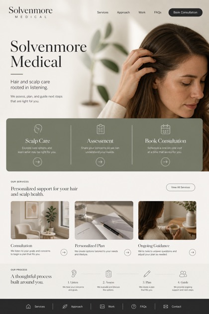 Healthcare website design for United States, showing a clear opening, service information, supporting content, and a focused inquiry action.