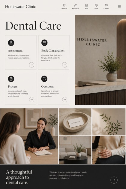 Healthcare website design for United States, showing a clear opening, service information, supporting content, and a focused inquiry action.