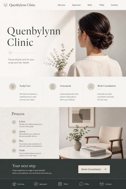 Healthcare website design for United States, showing a clear opening, service information, supporting content, and a focused inquiry action.