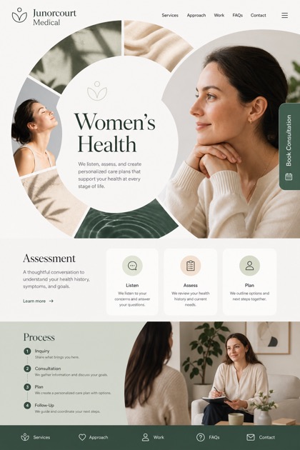 Healthcare website design for United States, showing a clear opening, service information, supporting content, and a focused inquiry action.
