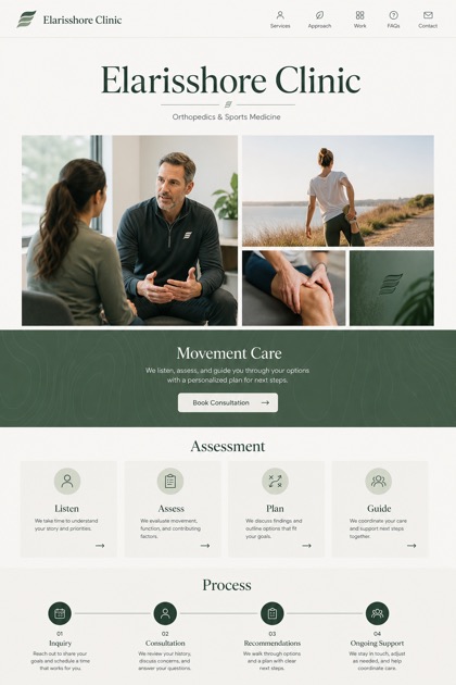 Healthcare website design for United States, showing a clear opening, service information, supporting content, and a focused inquiry action.