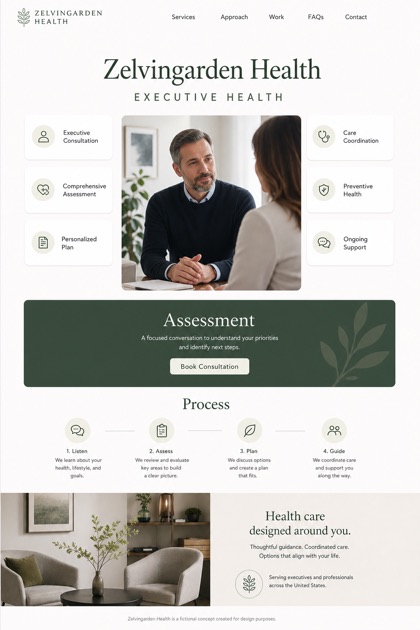 Healthcare website design for United States, showing a clear opening, service information, supporting content, and a focused inquiry action.