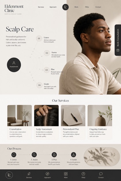 Healthcare website design for United States, showing a clear opening, service information, supporting content, and a focused inquiry action.