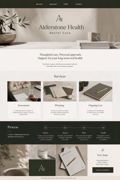 Healthcare website design for United States, showing a clear opening, service information, supporting content, and a focused inquiry action.