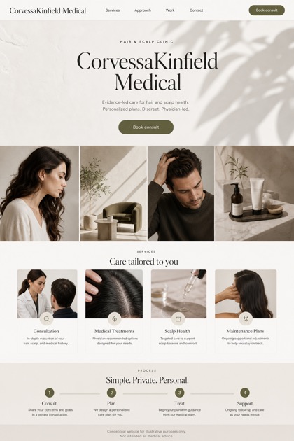 Healthcare website design for United States, showing a clear opening, service information, supporting content, and a focused inquiry action.