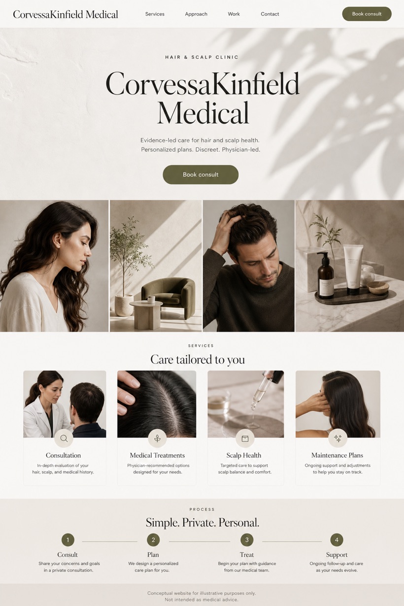 Healthcare website design for United States, showing a clear opening, service information, supporting content, and a focused inquiry action.