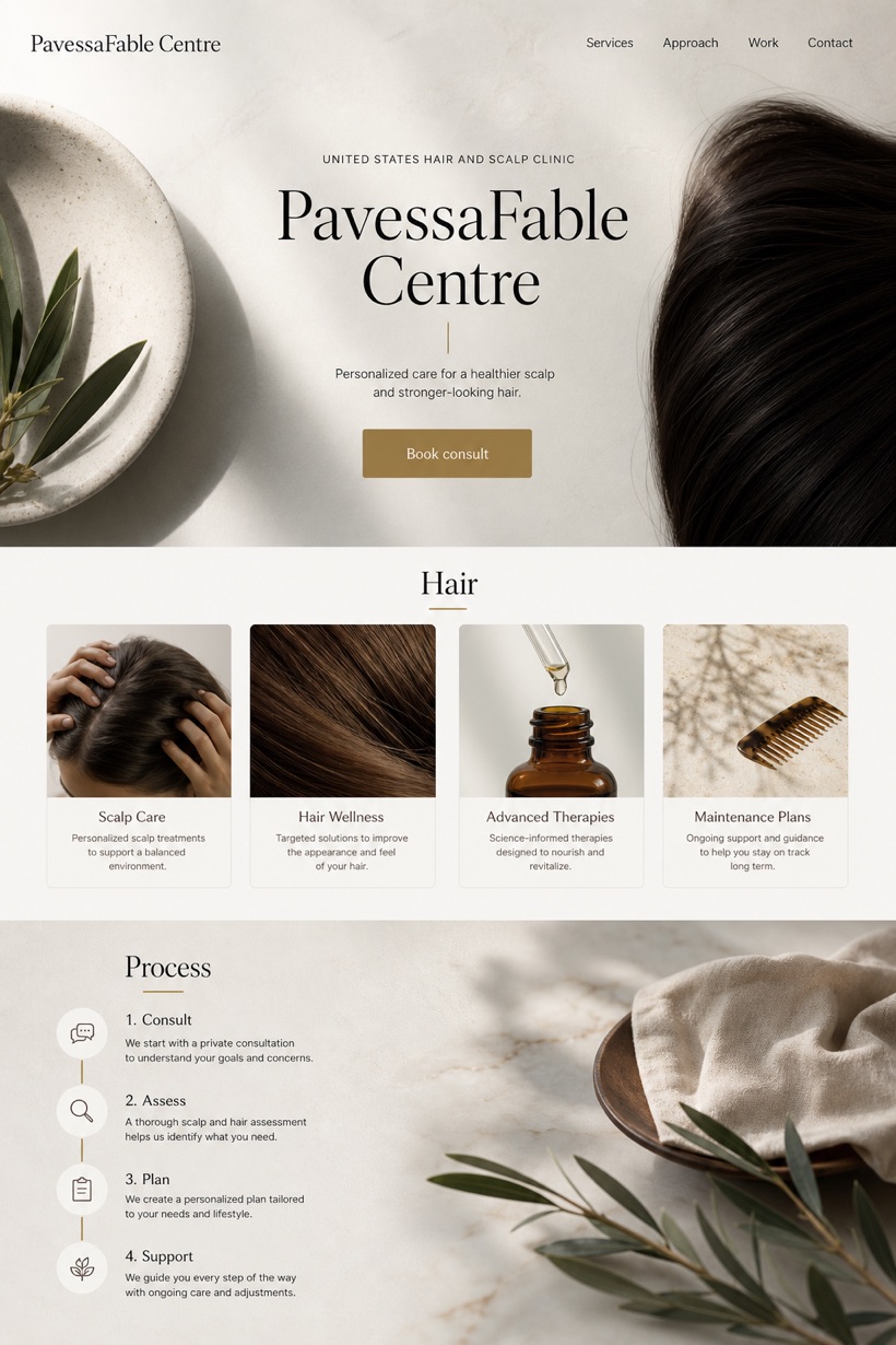 Healthcare website design for United States, showing a clear opening, service information, supporting content, and a focused inquiry action.