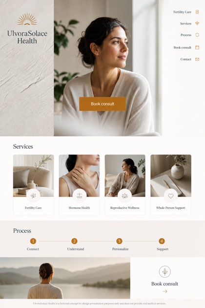 Healthcare website design for United States, showing a clear opening, service information, supporting content, and a focused inquiry action.