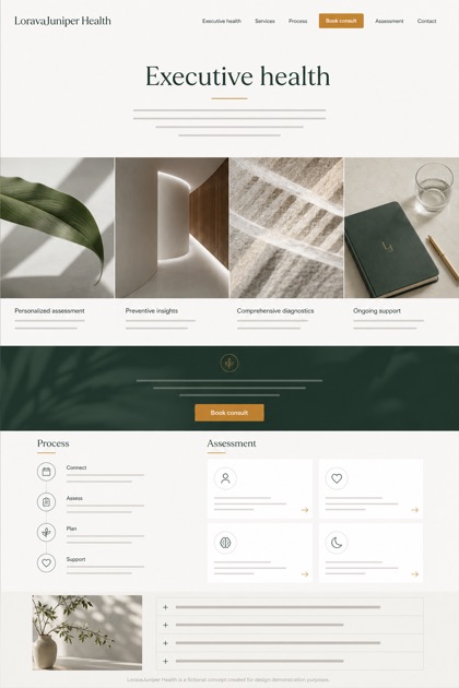 Healthcare website design for United States, showing a clear opening, service information, supporting content, and a focused inquiry action.