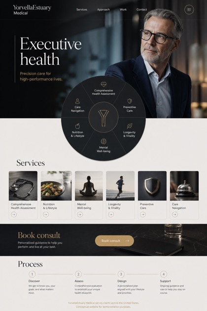 Healthcare website design for United States, showing a clear opening, service information, supporting content, and a focused inquiry action.