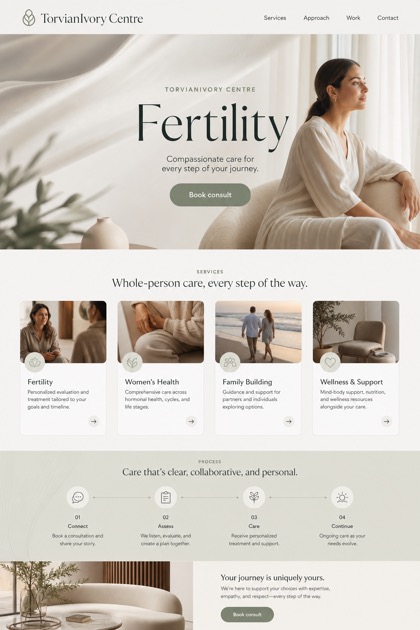 Healthcare website design for United States, showing a clear opening, service information, supporting content, and a focused inquiry action.