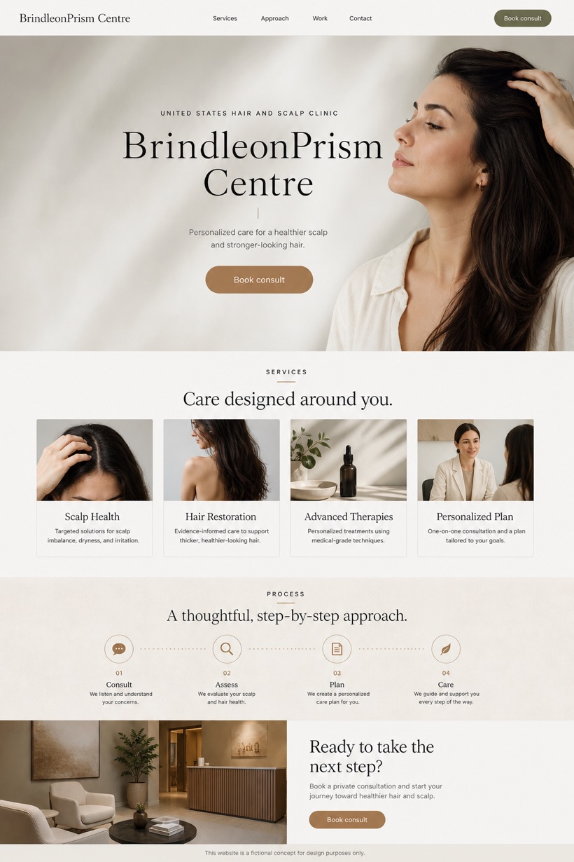 Healthcare website design for United States, showing a clear opening, service information, supporting content, and a focused inquiry action.