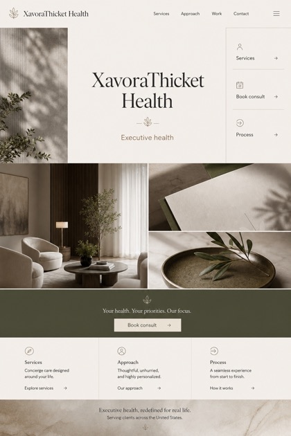 Healthcare website design for United States, showing a clear opening, service information, supporting content, and a focused inquiry action.