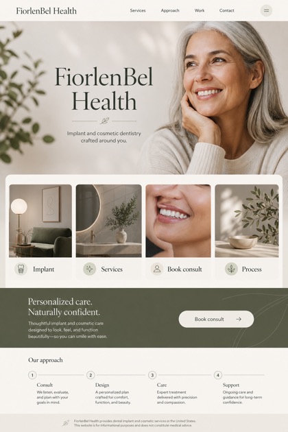 Healthcare website design for United States, showing a clear opening, service information, supporting content, and a focused inquiry action.