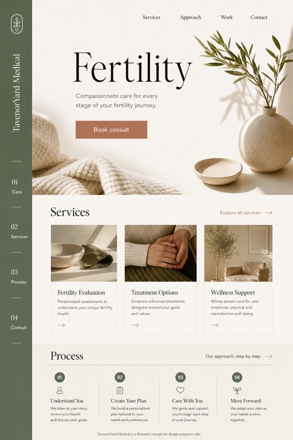 Healthcare website design for United States, showing a clear opening, service information, supporting content, and a focused inquiry action.