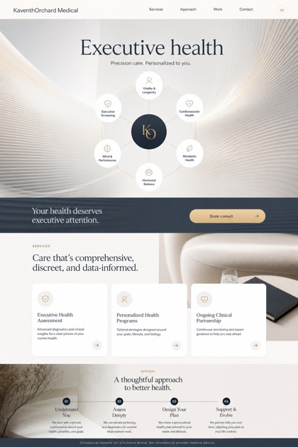 Healthcare website design for United States, showing a clear opening, service information, supporting content, and a focused inquiry action.