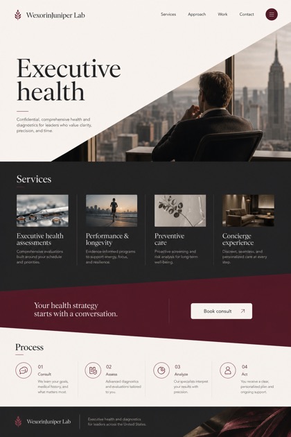 Healthcare website design for United States, showing a clear opening, service information, supporting content, and a focused inquiry action.