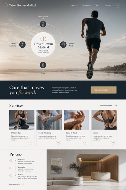 Healthcare website design for United States, showing a clear opening, service information, supporting content, and a focused inquiry action.