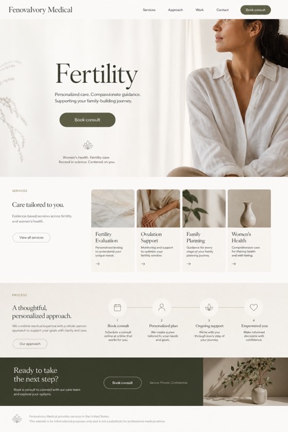 Healthcare website design for United States, showing a clear opening, service information, supporting content, and a focused inquiry action.