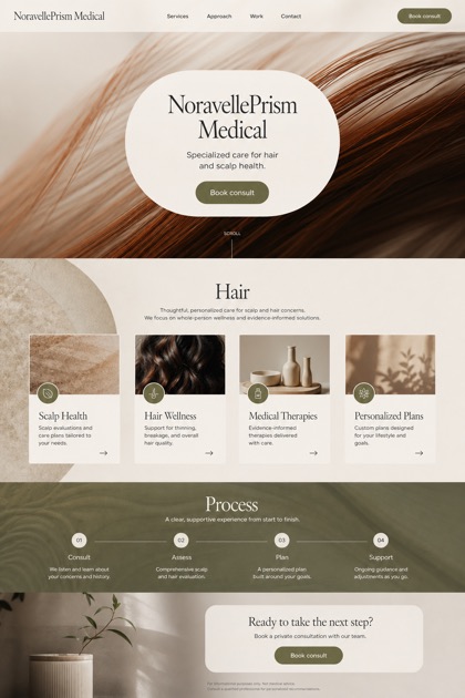 Healthcare website design for United States, showing a clear opening, service information, supporting content, and a focused inquiry action.