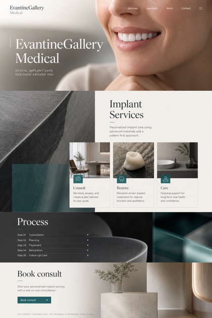 Healthcare website design for United States, showing a clear opening, service information, supporting content, and a focused inquiry action.
