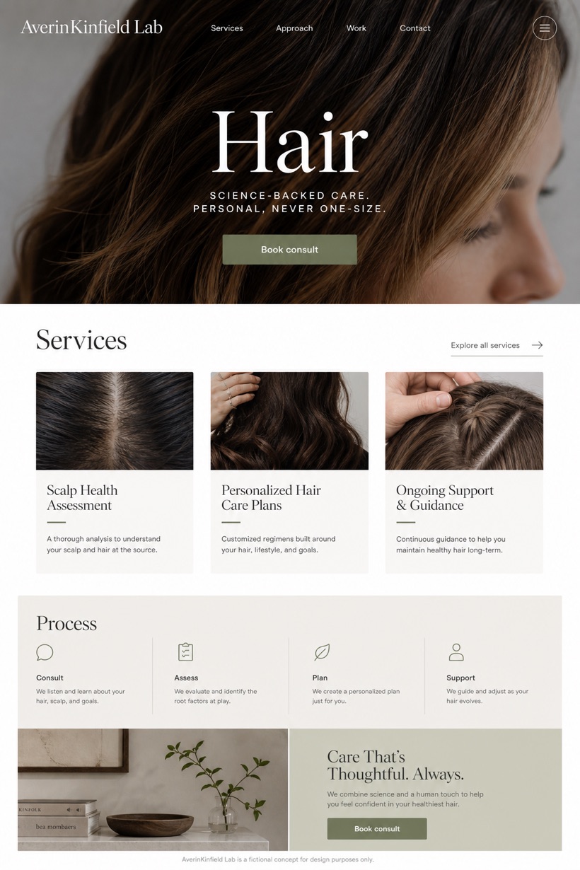 Healthcare website design for United States, showing a clear opening, service information, supporting content, and a focused inquiry action.