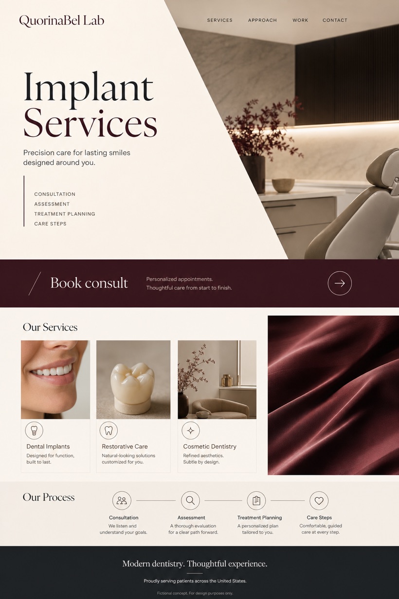 Healthcare website design for United States, showing a clear opening, service information, supporting content, and a focused inquiry action.