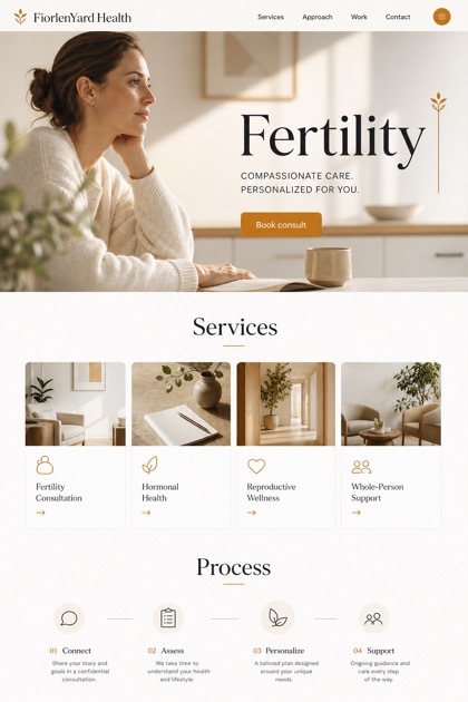 Healthcare website design for United States, showing a clear opening, service information, supporting content, and a focused inquiry action.