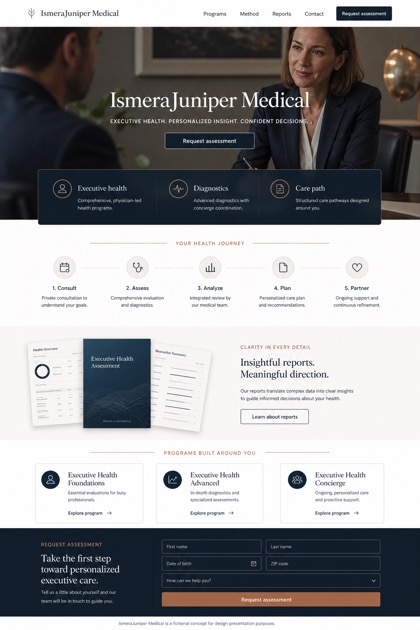 Healthcare website design for United States, showing a clear opening, service information, supporting content, and a focused inquiry action.