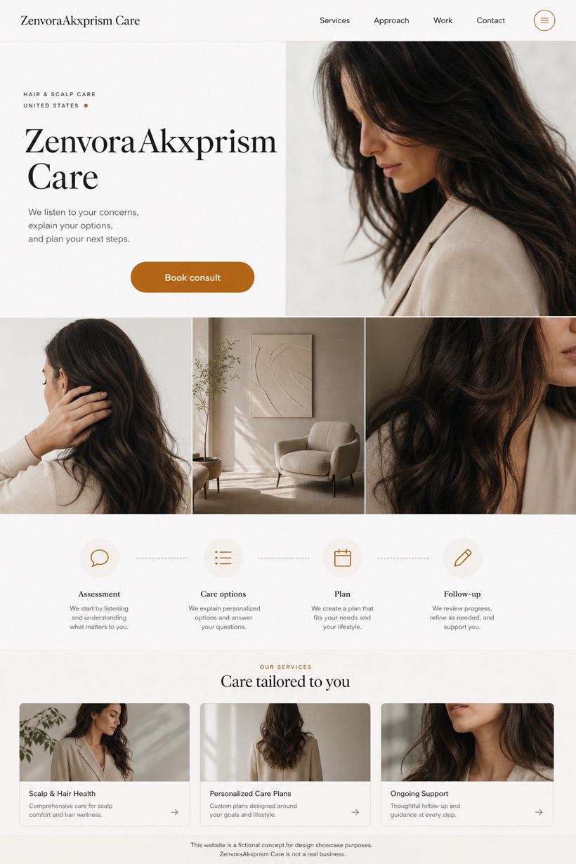 Healthcare website design for United States, showing a clear opening, service information, supporting content, and a focused inquiry action.