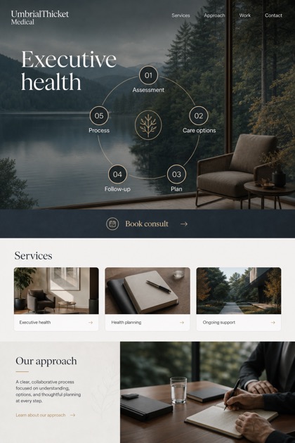 Healthcare website design for United States, showing a clear opening, service information, supporting content, and a focused inquiry action.