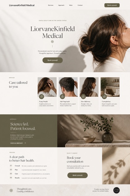 Healthcare website design for United States, showing a clear opening, service information, supporting content, and a focused inquiry action.