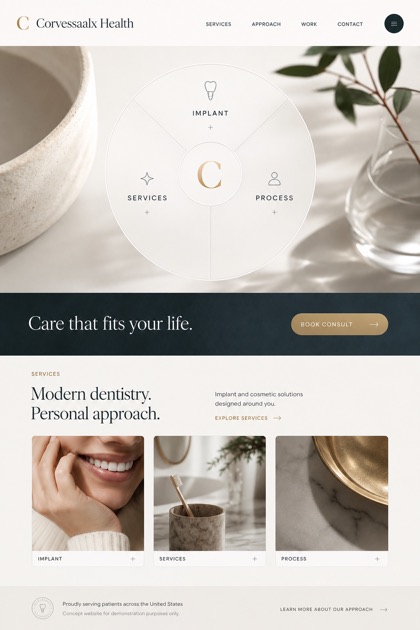 Healthcare website design for United States, showing a clear opening, service information, supporting content, and a focused inquiry action.